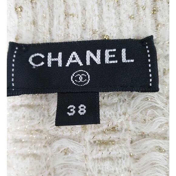CHANEL 2017 Creme & Gold Viskose Lurex Knit Top - Size 38 - Picture 3 of 6